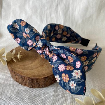 髮箍/兔耳髮箍/日式網葉-藏藍