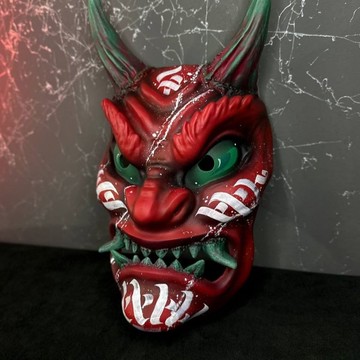 附書法的生剝鬼面具、日本鬼面具、紅色日本鬼怪面具