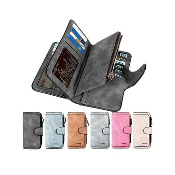 ilucky磨砂長款錢包卡包女精致高檔軟皮錢包女多卡位學生錢包