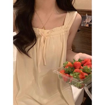 吊帶睡裙女夏季款純棉簡約無袖背心純欲風杏色家居服睡衣裙子夏天