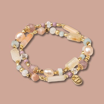 溫暖的人｜黃水晶粉東陵玉粉晶雙圈手鍊 C1586