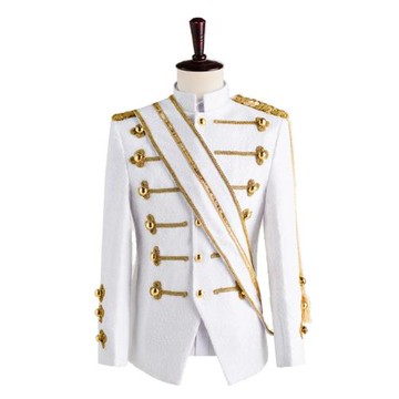 男士黑色亮片歐洲宮廷風格男裝主持夜店DJ鑲金演出服軍裝表演禮服