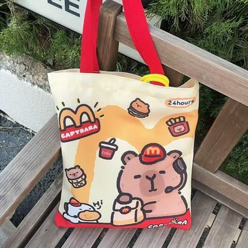 🌞包包優選寶藏品🌟🌟帆布袋手提包卡皮巴拉敞口卡通日常大容量單肩包麥當勞包包🌞