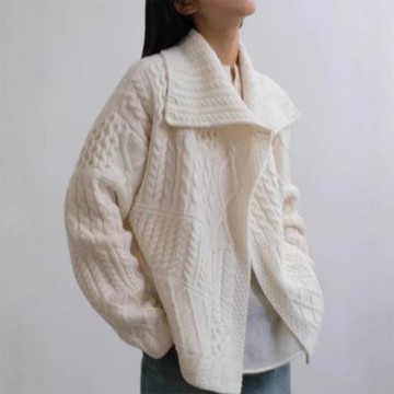 【米蘭精品】現貨+預購 100%羊毛衣針織衫發熱衣長袖保暖內搭加絨寬鬆大碼休閒-翻領麻花女外套3色74nc67