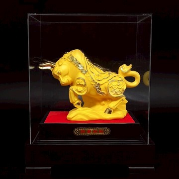 【開運小物】財勢如虹 牛擺件 沙金色 工藝品 招財