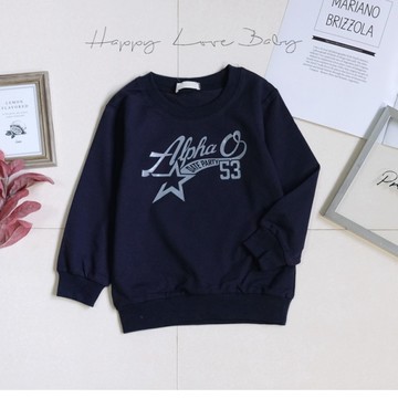 沉穩寶藍數字美式字母舒適棉質長袖上衣 秋冬童裝 男童上衣 男童長袖 男童棉T 長袖上衣 秋冬上衣