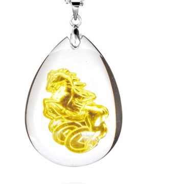 Hera 赫拉 白水晶鑲千足金馬上有錢項鍊