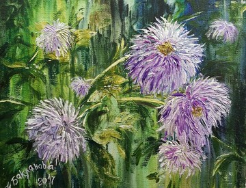 丁香菊花鮮豔色彩原畫溫柔花藝