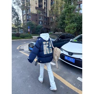美式街頭字母刺繡加厚保暖棉服女2024新款潮牌高街hiphop立領棉衣