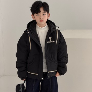 【中大男童】簡約數字加厚連帽鋪棉外套
