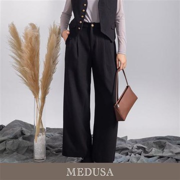 現貨【MEDUSA 曼度莎】俐落壓褶剪裁西裝寬褲（M-XL）｜女休閒褲 女西裝寬褲 修飾版型