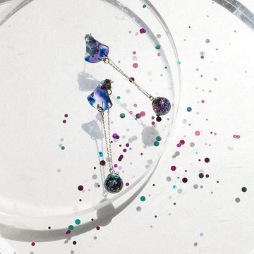 暈染圓點雪球耳環 (海軍藍)