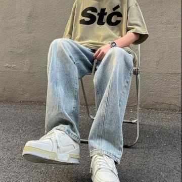 美式潮牌休閑牛仔長褲男士秋季新款寬松百搭直筒長褲