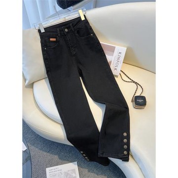 歐貨黑色高腰顯瘦九分煙管褲女2026早春裝新款歐洲站直筒牛仔褲子