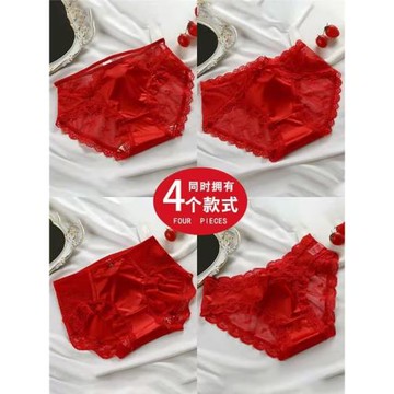 本命年紅色內褲女士純棉抗菌全棉襠性感蕾絲女生蛇年2025新款短褲