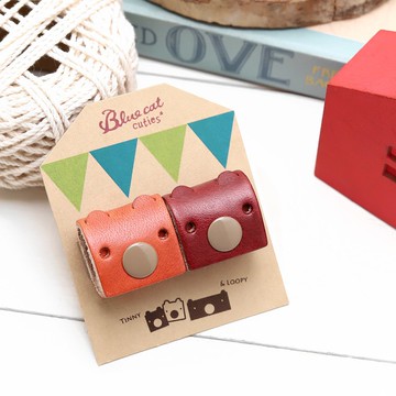 橘紅配Apple紅 常見的Tinny 真皮革手工集線器(二入一組)