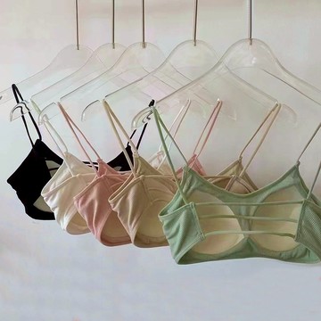 後三條細肩帶小可愛【1007】韓系女裝批發價春夏新款韓系INS防走光後交叉吊帶美背露背細肩帶內衣運動背心 粿胸 文胸 小