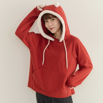 a la sha 毛毛邊熊熊連帽長袖帽T