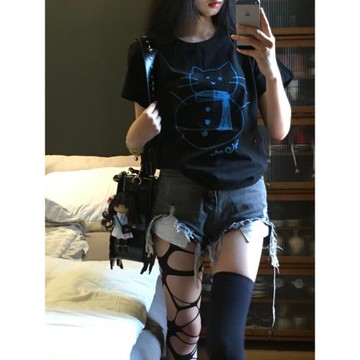 凡他姨【雪球小貓醬】可愛軟萌貓咪印花T恤寬松純棉圓領短袖亞比