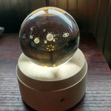 銀河系月亮八大行星際水晶球木質音樂盒擺件生日禮物辦公居家裝飾