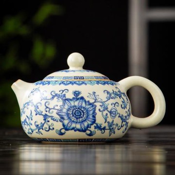 青花汝窯陶瓷茶壺家用大號一人單壺汝窯開片可養功夫茶具泡茶壺