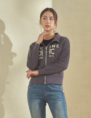 ★【喜芝梅】金屬印象 立體品牌字母圖案簡約運動型拉鍊外套(灰色；M-2L) 224290855