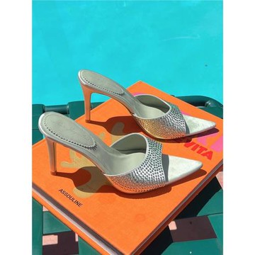 Nana Jacqueline尖頭高跟鞋女新款緞面羊皮輕奢施華洛燙鉆90mm