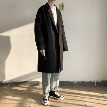 慵懶風呢子風衣外套男秋季偏厚款毛呢大衣oversize港風中長款夾克