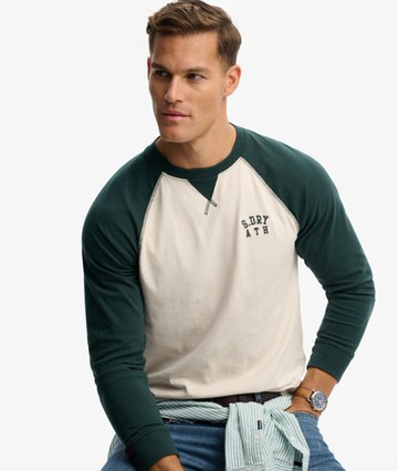 Superdry Men's Vintage Athletic Baseball Top Light Grey Size: S