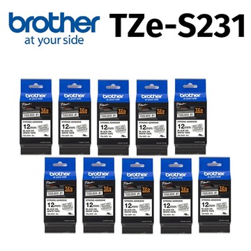 【10入組】brother TZe-S231 超黏性護貝標籤帶 ( 12mm 白底黑字 )