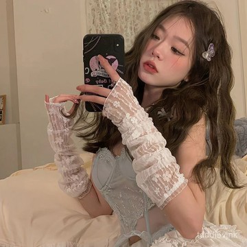 【日系蕾絲防曬手套】女 春夏季 防紫外線 甜美 芭蕾風 護袖 手臂袖套 ins潮 蕾絲手套 蕾絲袖套 防曬袖套 袖套 日