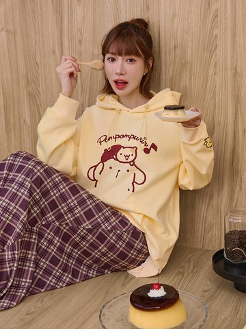 布丁狗．棉質配色印花抽繩連帽上衣