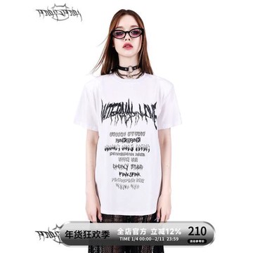 PINKSPINK|黑白 原創LOGO集印花搖滾黑白復古墊肩寬松無性別T恤