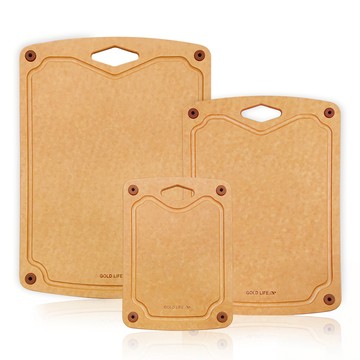 GOLD LIFE 酷澎獨家款 高密度不吸水木纖維砧板  3個  原木色  L(37 x 27.5 x 0.6cm) + M(29.8 x 21.5 x 0.6cm) + S(20.3 x 15 x 0.6cm)