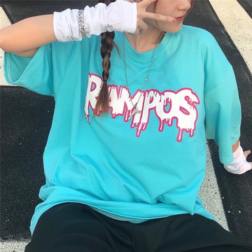 湖藍色短袖t恤女夏百搭新款潮原宿寬松體恤半袖顯瘦上衣