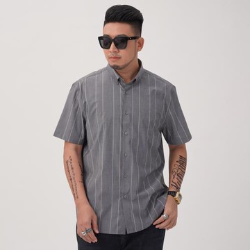 大碼男士短袖襯衫胖人夏季寬松休閑條紋彈力襯衣加肥加大尖領半袖