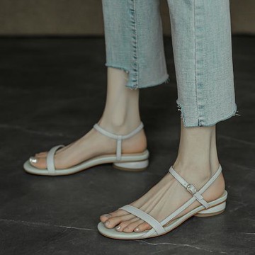 手工真皮~簡單大方~一字帶仙女風涼鞋女夏季新款時尚平底百搭女鞋