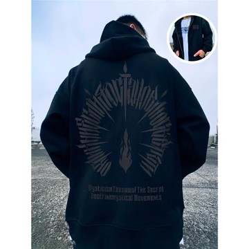 黑色加肥加大碼男裝連帽胖子外套拉鏈衛衣寬松加絨休閑百搭春秋款