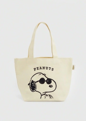 史努比系列．手提袋(米-刺繡墨鏡)