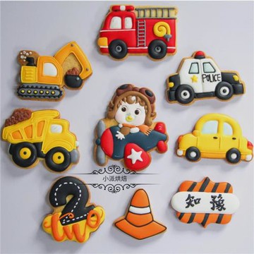 晴子老師兒童交通工具糖霜餅干卡通模具挖土機飛機曲奇烘焙印模