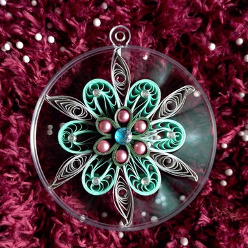 捲紙聖誕吊飾-青花銀葉