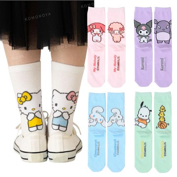 小禮堂 Sanrio 三麗鷗 棉質中筒襪 23-25cm (好友款) Kitty 美樂蒂 酷洛米
