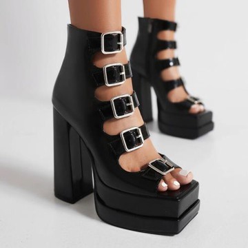 涼鞋女仙女風2023年新款夏季小眾百搭粗跟一字扣帶方頭露趾高跟鞋