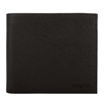 PRADA 壓印LOGO防刮皮革對折8卡男夾(黑)