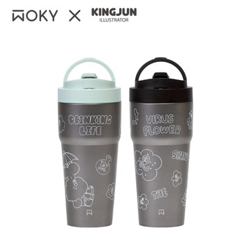 【WOKY x KINGJUN】純鈦Ti渾圓杯770ml-抗熱款(附Tritan彈跳吸管)