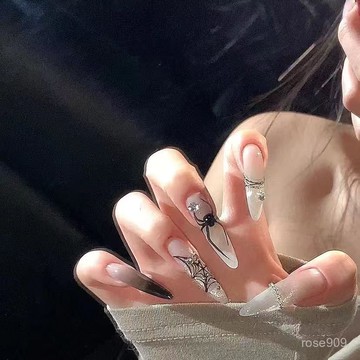 💅限時下殺穿戴甲💅純手工闇紅禁慾蜘蛛穿戴甲個性鴛鴦甲網狀漸變暈染高級歐美風美甲手工穿戴甲 ONWA