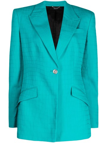 Versace - crocodile-effect single-breasted blazer - women - Virgin Wool/Cupro/Viscose - 44 - Green