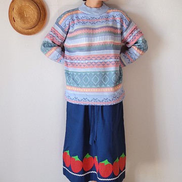 BajuTua /古著/ 美國製 粉彩織紋長板針織毛衣