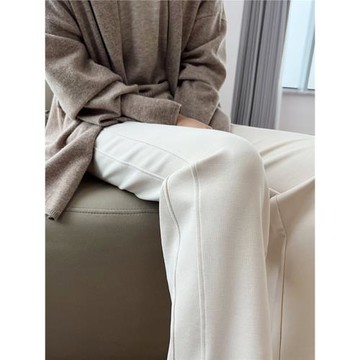 高腰白色闊腿褲女春秋垂感高級窄版直筒針織開叉休閑運動拖地衛褲