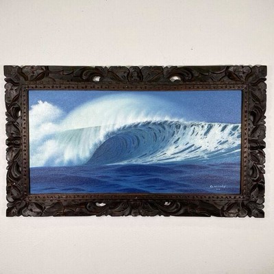 バリ アート BIG WAVE 波の風景 Goes Windy 木製フレーム付き バリ